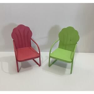 Metal Clam Shell Chairs Mini Sample Dollhouse Lawn Pink & Green 8”